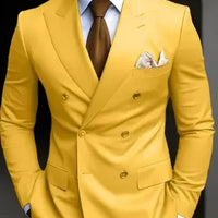 High Quality Brown Men's Suits Double Breasted Bespoke Double Breasted Peaked Lapel Formal Blazer Slim Fit 2 Piece Jacket Pants