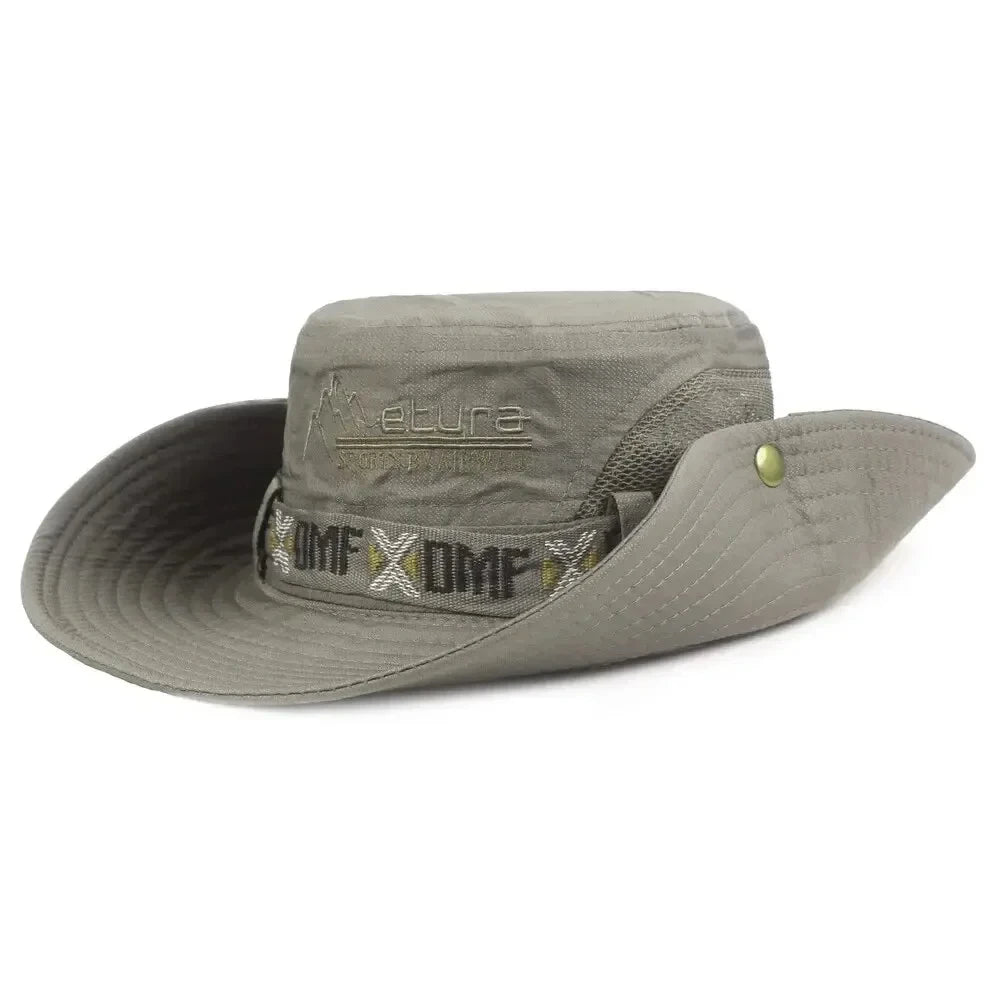 Summer Men's Wide Brim Bucket Hat UV Protection Panama Style Mesh Fisherman Beach Sun Hat for Outdoor Hunting Hiking