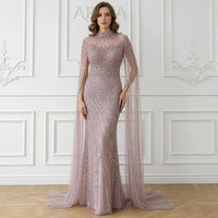 Eshaut&bridal Luxury Beaded Evening Dress Cape Sleeve Dubai Sheer Neck Mermaid Formal Prom Wedding Party Gown Customized 2026