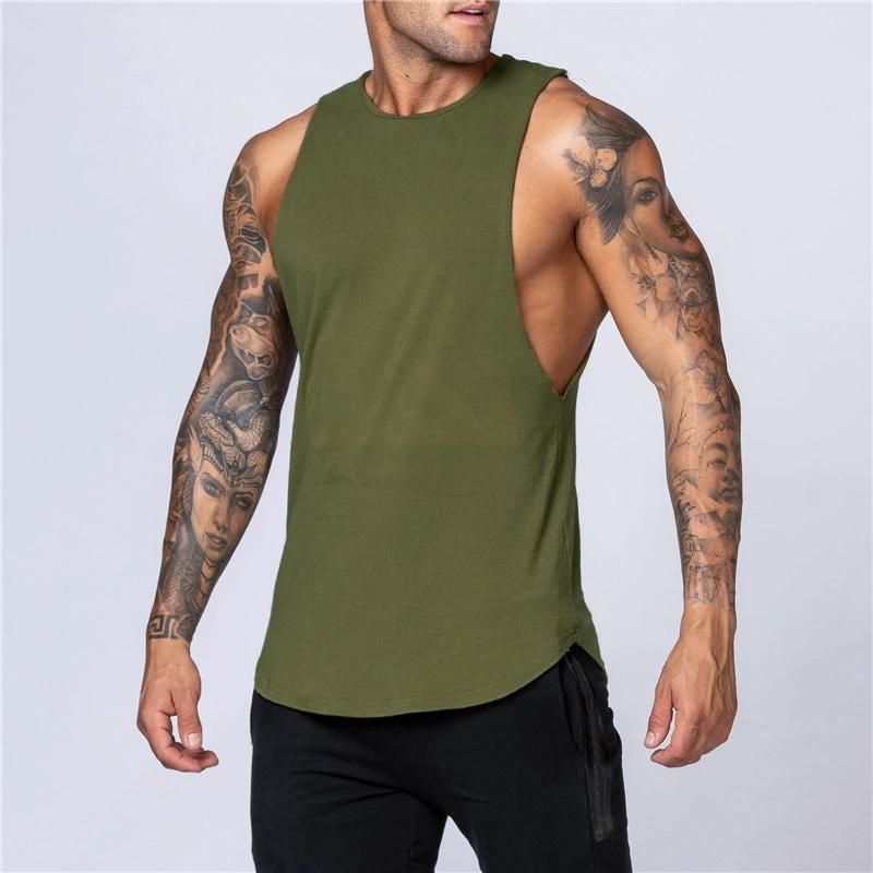 Men's Gym Clothing Summer Fitness Cotton Tank Top Men Jogging Bodybuilding Sleeveless Shirt Breathable O-Neck Casual Muscle Vest MANDOTOS