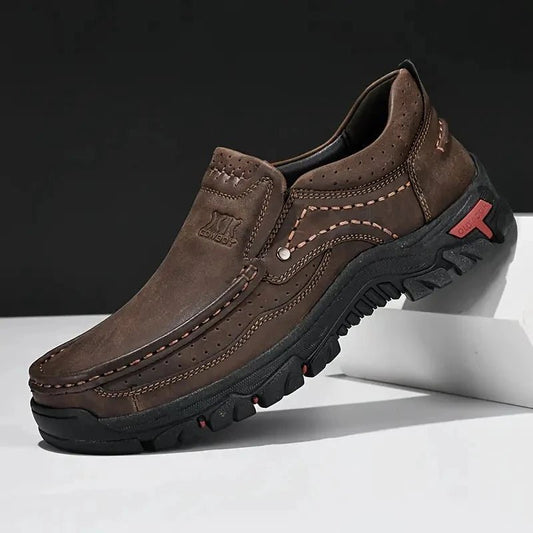 Handmade Leather Men Shoes Casual Outdoor Slip On Loafers Men Leather Shoes Flats Moccasins Walking Shoes Non-Slip Dropshipping MANDOTOS