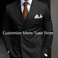 High Quality Brown Men's Suits Double Breasted Bespoke Double Breasted Peaked Lapel Formal Blazer Slim Fit 2 Piece Jacket Pants