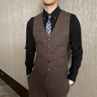 British Korean Style High Quality Modified Plaid Three-Piece Suit for Men - Stylish Business Casual Suit Vest And Trousers Set