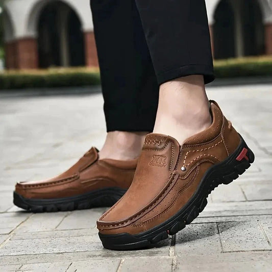 Handmade Leather Men Shoes Casual Outdoor Slip On Loafers Men Leather Shoes Flats Moccasins Walking Shoes Non-Slip Dropshipping MANDOTOS