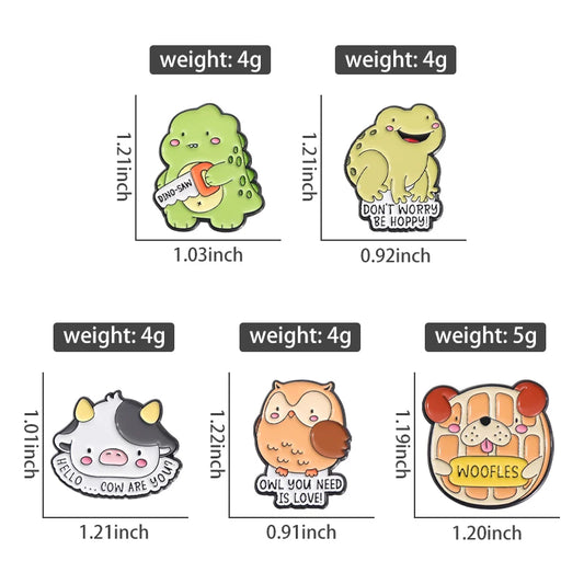 Animal 5-7pcs/Set Enamel Pins Penguin Bat Bee Owl Metal Brooches Fashion Lapel Badge Backpack Clothes Jewelry Gift for friends - MANDOTOS