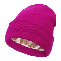 Unisex Satin Lined Beanie Hat For Women Winter Silk Lining Slouchy Warm Cuffed Skullies 2Layer Hair Cover Sleep Cap