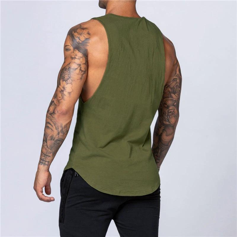 Men's Gym Clothing Summer Fitness Cotton Tank Top Men Jogging Bodybuilding Sleeveless Shirt Breathable O-Neck Casual Muscle Vest MANDOTOS
