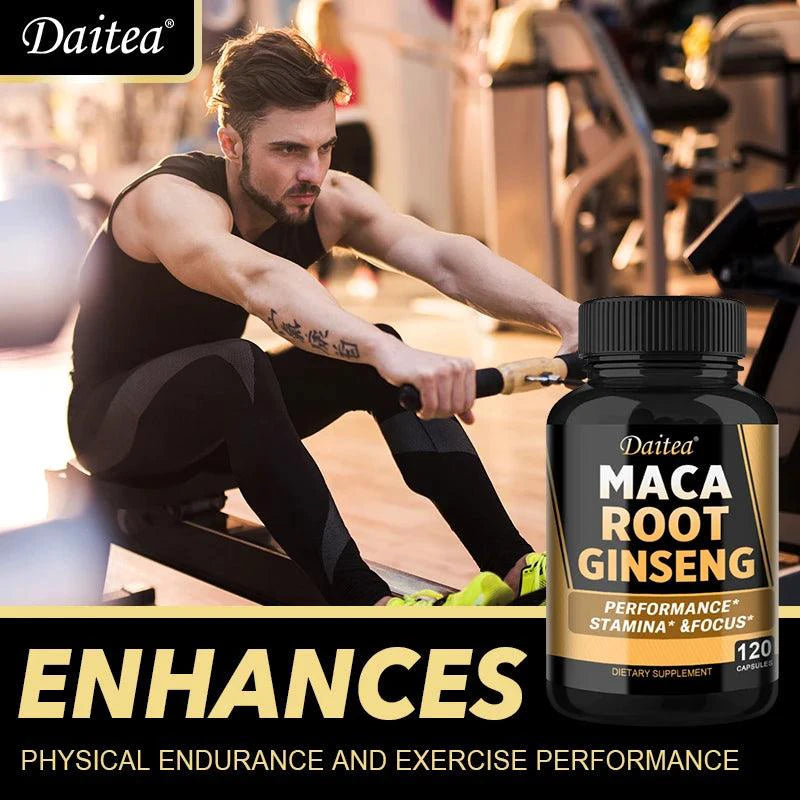 Black + Red + Yellow Maca Root Ginseng Extract Supplement for Men and Women, Natural Energy Support, Stamina, Focus - MANDOTOS