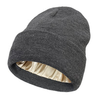 Unisex Satin Lined Beanie Hat For Women Winter Silk Lining Slouchy Warm Cuffed Skullies 2Layer Hair Cover Sleep Cap