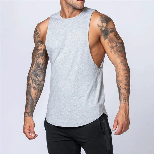 Men's Gym Clothing Summer Fitness Cotton Tank Top Men Jogging Bodybuilding Sleeveless Shirt Breathable O-Neck Casual Muscle Vest MANDOTOS