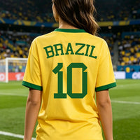 Women's Brazil National Team Aesthetic Jersey T-Shirt, Sporty Graphic Print