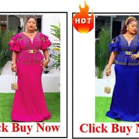 Customized Elegant Dress Women for Wedding Party Summer Autumn African V-neck Long Sleeve Evening Long Maxi Dress Gowns Africa C