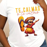 Mexican Mama Print T-Shirt for Women - Casual Short Sleeve Round Neck Polyester Knit Fabric Top H-Fit Regular Fit