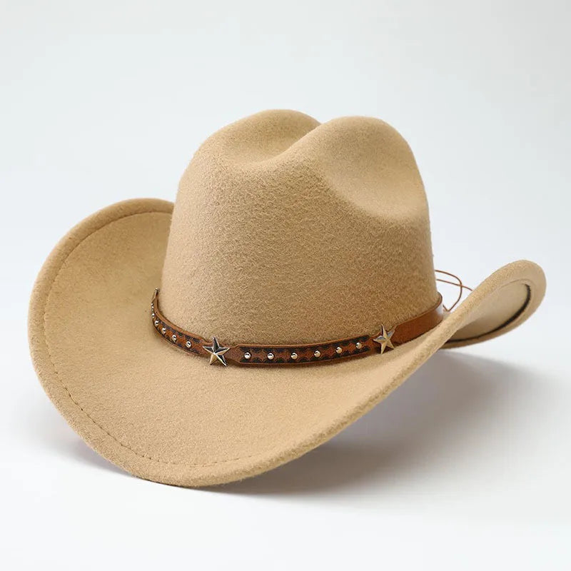 New denim hats for men and women, Western cowboy hats, five pointed star belt hats, soft woolen hats