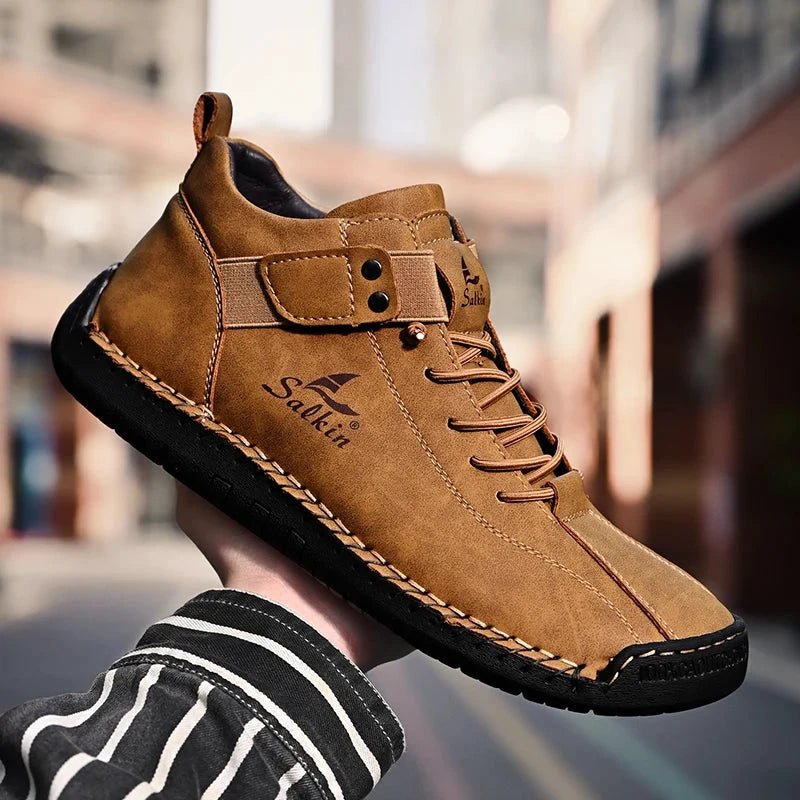 New 2025 Handmade Leather Casual Men Shoes Design Sneakers Man Breathable Leather Shoes Men Ankle Boots Outdoor MANDOTOS