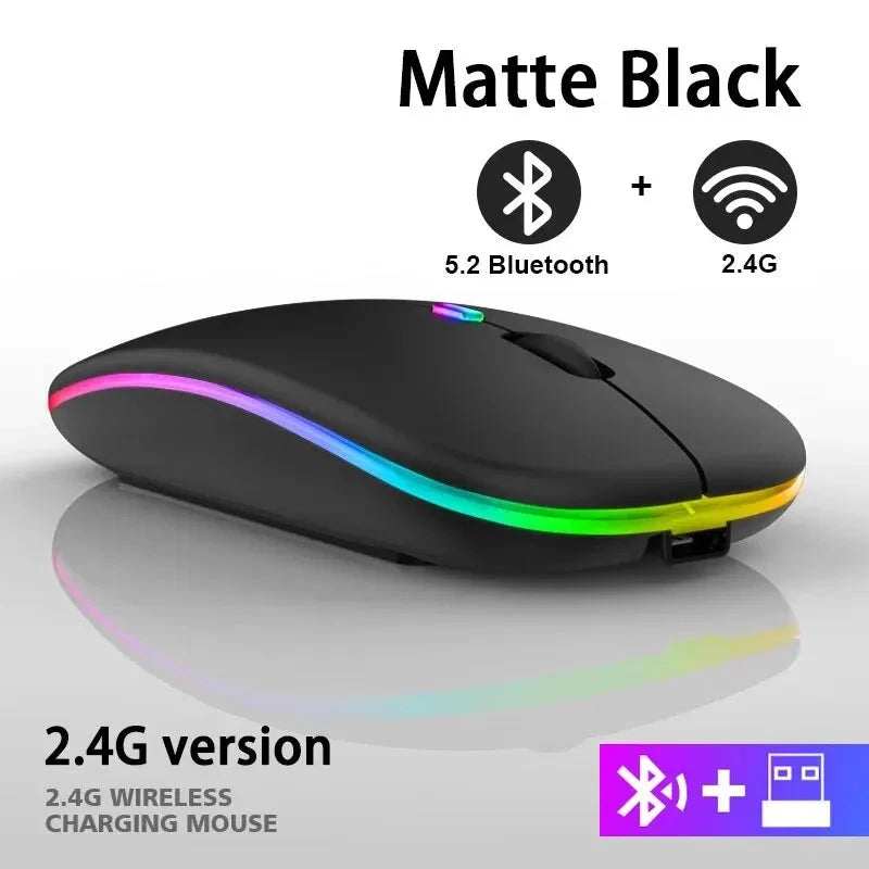 Wireless Mouse RGB Rechargeable Bluetooth Mice Wireless Computer Mause LED Backlit Ergonomic Gaming Mouse for Laptop PC 3600DPI MANDOTOS
