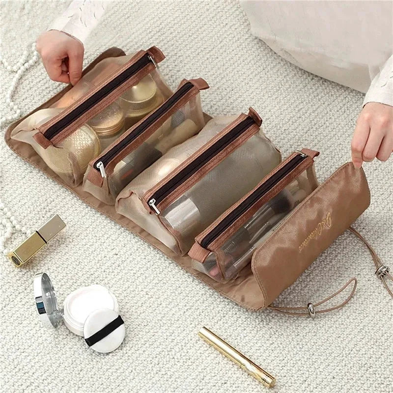 Mandotos 4 In 1 Detachable Cosmetic Bag Large Capacity Travel Organizer For Cosmetics And Toiletries Beige - MANDOTOS