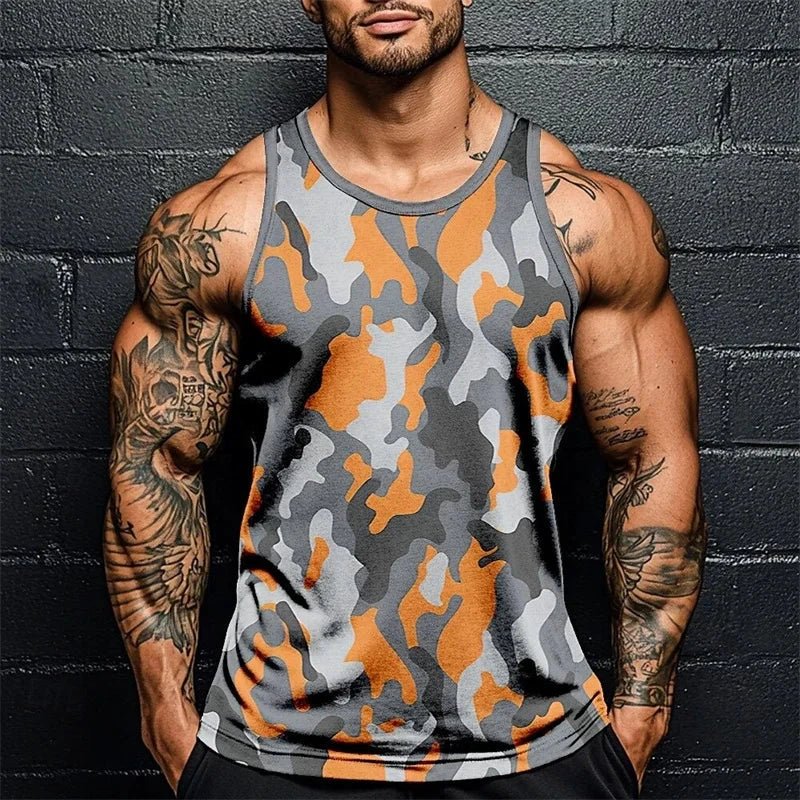 Summer Men Classic Camo Print Fitness Tank Top Gym Sports Loose Breathable Soft Sleeveless Top Fashion Simple Men's Vest Tee MANDOTOS