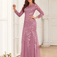 2024 Hot Sale Mermaid Evening Dresses O-Neck Full Sleeve Tulle Embroidery Long Party Gown Elegant Formal Dress
