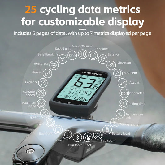 ROCKBROS Bicycle Computer GPS 5.0 ANT Bluetooth Waterproof Wireless Cyclocomputer Speedometer Bike Stopwatch Bike Accessories - MANDOTOS