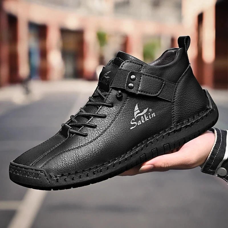 New 2025 Handmade Leather Casual Men Shoes Design Sneakers Man Breathable Leather Shoes Men Ankle Boots Outdoor MANDOTOS