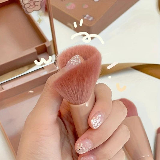 5Pcs Portable Makeup Brush Set With Mirror - Foldable Travel Kit ，Mini Makeup Brush Set Travel Makeup Brush Set - MANDOTOS