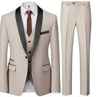 Black Men Autumn Wedding Party Three Pieces Set Large Size Male Blazer Coat Pants and Vest Fashion Slim Fit Suit