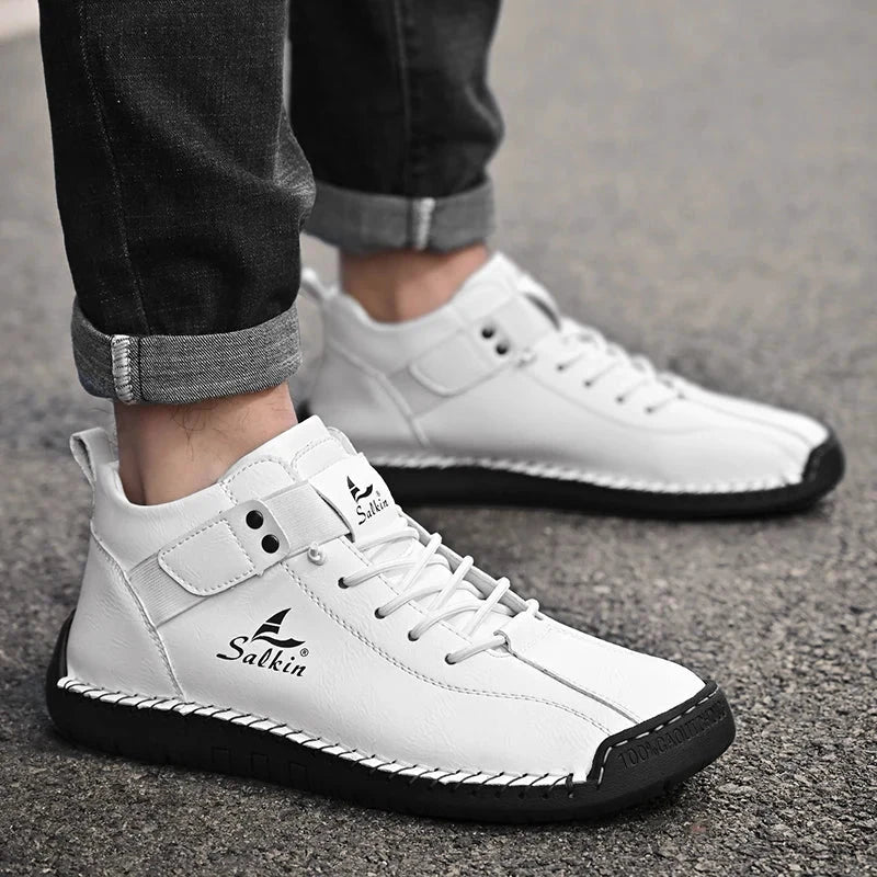New 2025 Handmade Leather Casual Men Shoes Design Sneakers Man Breathable Leather Shoes Men Ankle Boots Outdoor MANDOTOS