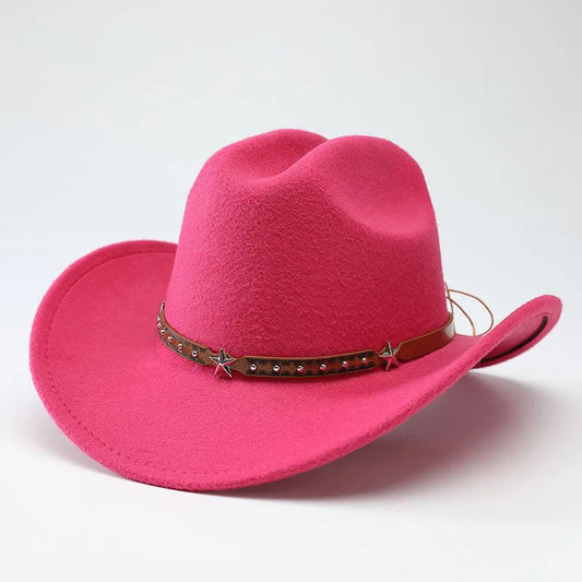 New denim hats for men and women, Western cowboy hats, five pointed star belt hats, soft woolen hats