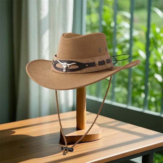 Chic Unisex Cowboy Hat for Sun Protection with Stylish Wide Brim - Fashionable Felt Cowgirl Hat - MANDOTOS INTERNATIONAL