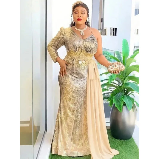 Customized Elegant Dress Women for Wedding Party Summer Autumn African V-neck Long Sleeve Evening Long Maxi Dress Gowns Africa C