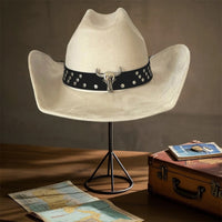 Vintage Style Unisex Cowboy Hat with Bull Head Bead Detail and Wide Brim Fedora for Western Cowgirl Fashionistas