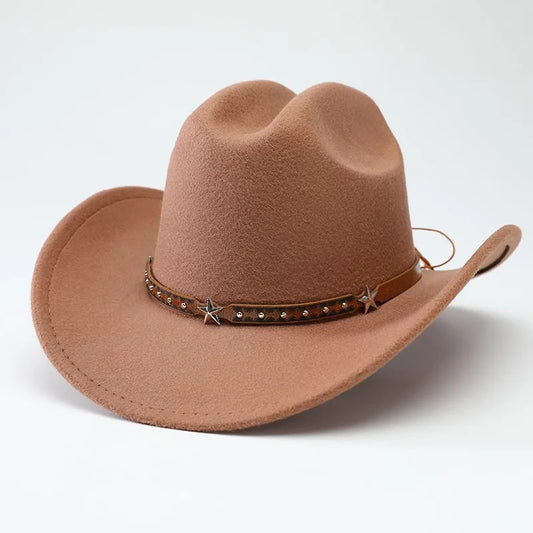 New denim hats for men and women, Western cowboy hats, five pointed star belt hats, soft woolen hats