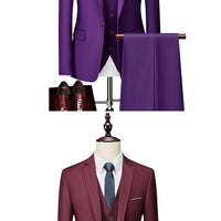 M-6XL 15 Colors ( Jacket+Vest+Pants ) Formal Business Office Men's Suits Groom Wedding Dress Party Dress Solid color Suit