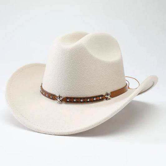 New denim hats for men and women, Western cowboy hats, five pointed star belt hats, soft woolen hats