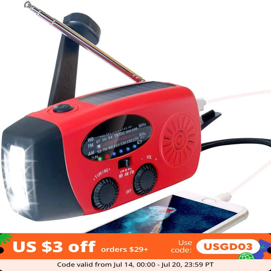 2000mAh Emergency Crank Weather Radio with LED Flashlight, Alertsync Portable AM/FM/NOAA Solar Radio with Phone Charger, SOS Ala - MANDOTOS