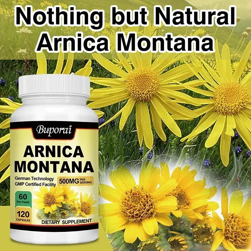 Arnica Montana Capsules - Suitable for Bruises and Swelling, Relieves Pain, Improves Mood, and Boosts Immunity - 120 Capsules MANDOTOS
