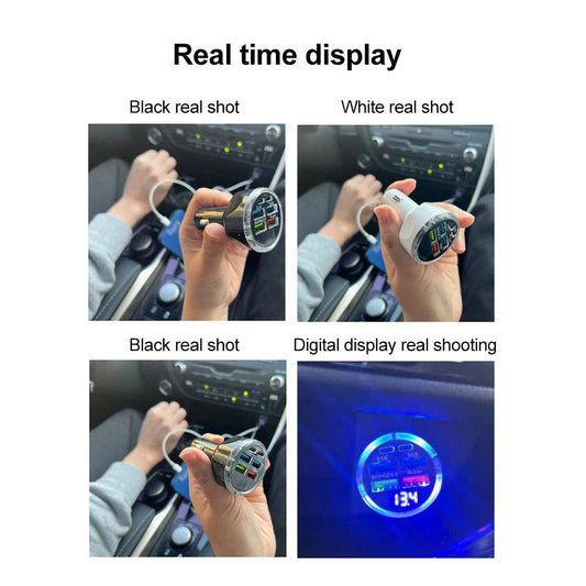 66-250W PD Car Charger QC3.0 Fast Charge with Digital Display 4USB and 2PD Ports for Car Cigarette Lighter Plug - MANDOTOS