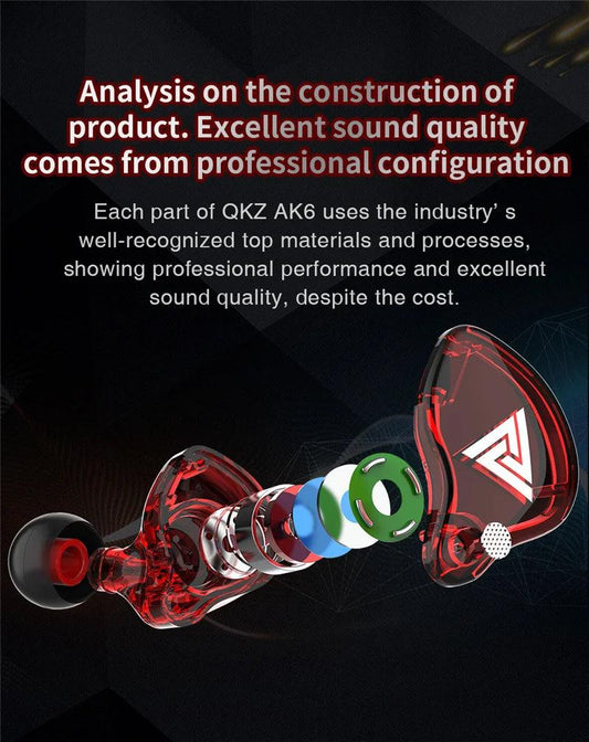Original QKZ AK6 Copper Driver HiFi Wired Earphones 3.5MM Race Sport Headphones Bass Stereo Headset Music Earbuds In Ear With Microphone - MANDOTOS