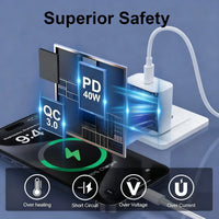 PD 40W Fast Charger For iPhone 16 15 11 12 13 14 Pro Max Plus iPad Air Fast Charging Cable USB C Type C Data Line Phone Charger