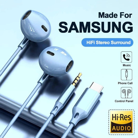 For Samsung Headphones HiFi Surround Sound In-ear USB Type C 3.5mm With wire control Wired Earplugs For Galaxy S24 S23 S22 Ultra Lieve 3C Accessory Store