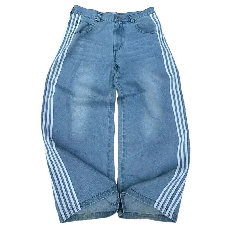 Y2K Baggy Jeans High Quality Embroidered Striped Harajuku Sweatpants Men Women Hip Hop Streetwear Casual Mopping Wide Leg Denim MANDOTOS