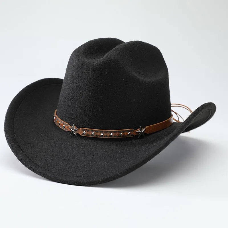 New denim hats for men and women, Western cowboy hats, five pointed star belt hats, soft woolen hats
