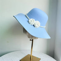 Women's Hats French Style Fedora Hat for Women 10CM Wide Brim Flat Top Felt Hat Winter Autumn Derby Wedding Jazz Hats