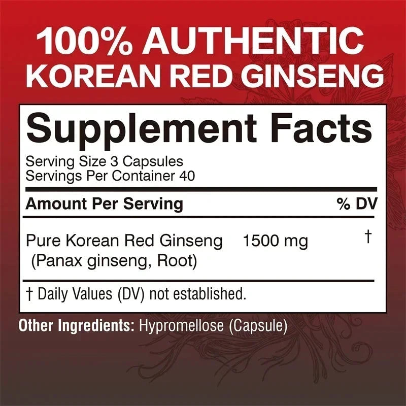 Korean Red Panax Ginseng Capsules - Increases Energy, Mood, Stamina & Performance Supports Mental Health MANDOTOS