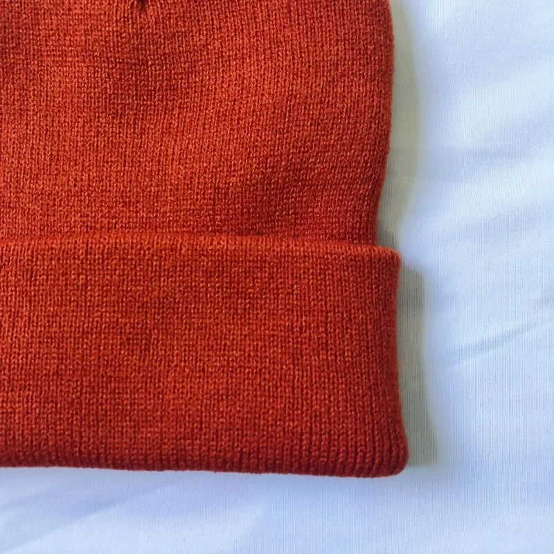 Women Men Fluorescent Color Warm Beanie Hat Autumn Winter Stretch Knitted Crochet Beanies Hat Cap Black Red White Navy Pink