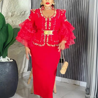 Customized Elegant Dress Women for Wedding Party Summer Autumn African V-neck Long Sleeve Evening Long Maxi Dress Gowns Africa C