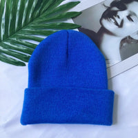 Women Men Fluorescent Color Warm Beanie Hat Autumn Winter Stretch Knitted Crochet Beanies Hat Cap Black Red White Navy Pink