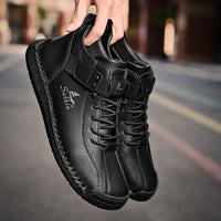 New 2025 Handmade Leather Casual Men Shoes Design Sneakers Man Breathable Leather Shoes Men Ankle Boots Outdoor MANDOTOS