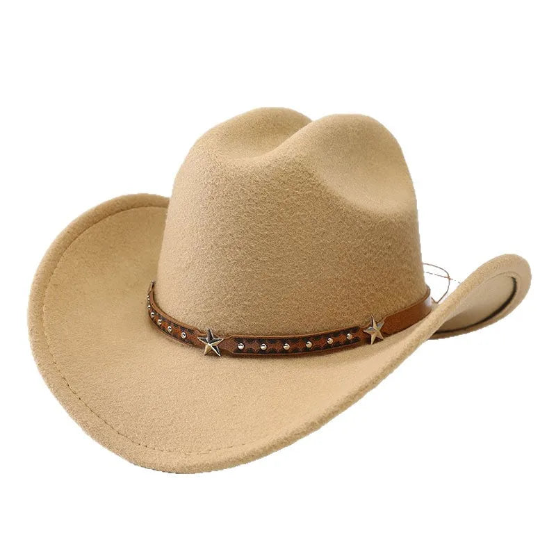 New denim hats for men and women, Western cowboy hats, five pointed star belt hats, soft woolen hats